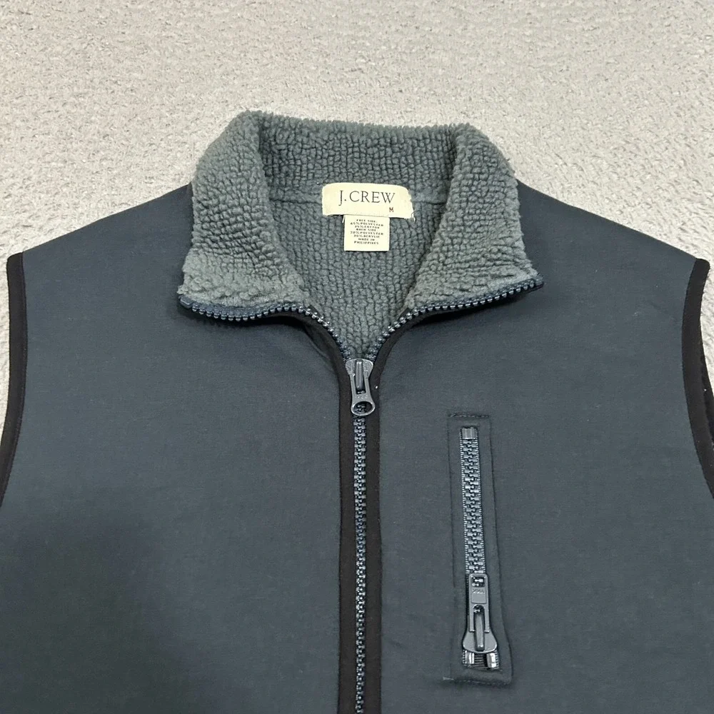 J Crew Vest Mens Medium‎ Gray Sherpa Lined Full Zip Outdoors Polyester Adult
